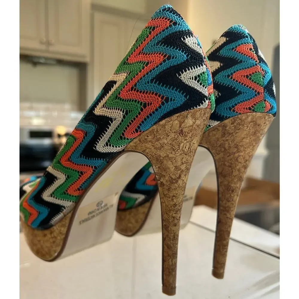 STYLUXE Patterned Cork Platform Heels - Women's Size 10